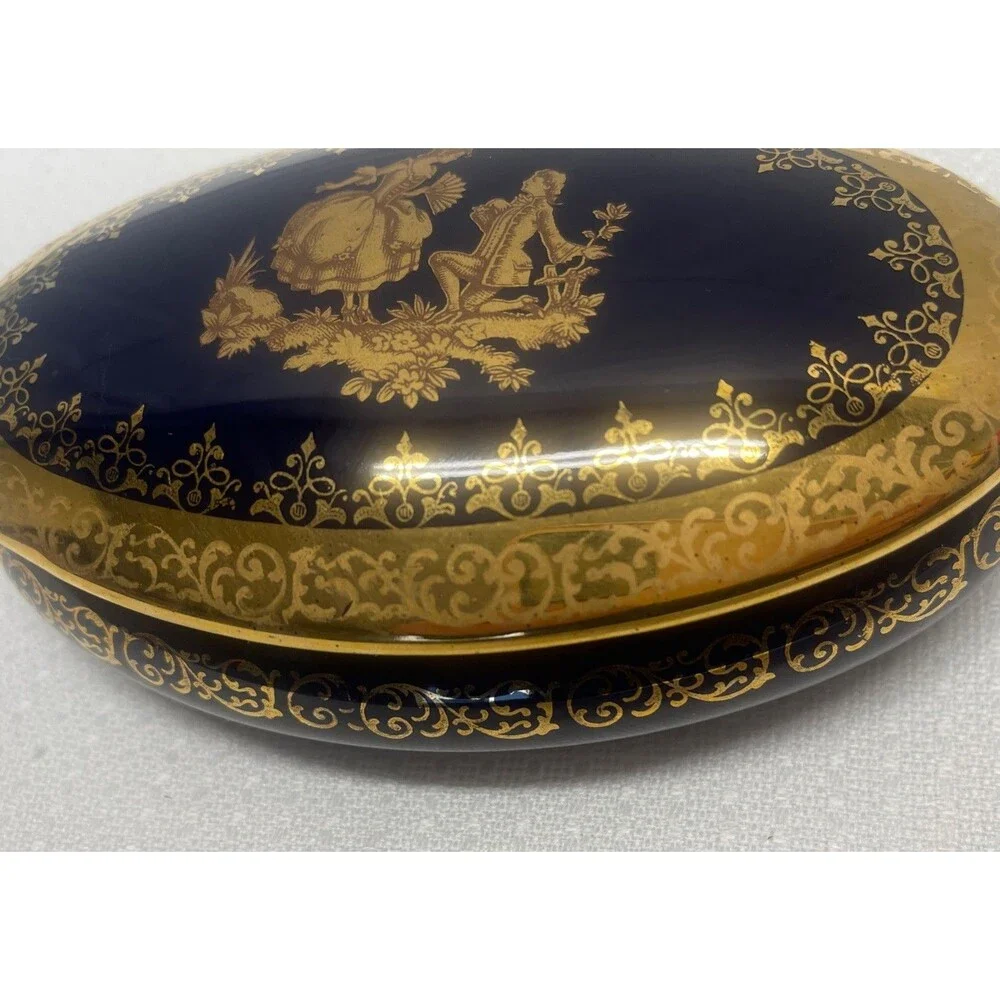 VTG 1960’s MCM Florance Limoges 22K Gold Gilt Porcelain France Trinket Pill Oval